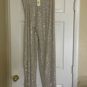 Sequin Embellished Dress Pants - Silver